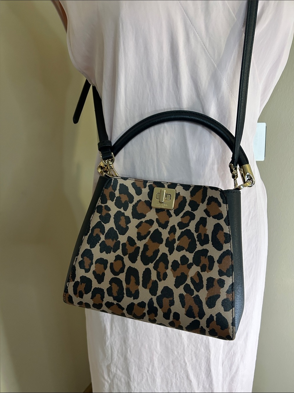 kate spade Leopard Print Crossbody Bag with Black Trim and Gold Hardware